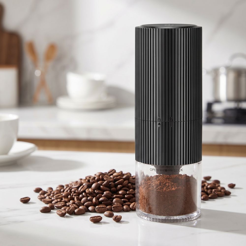 Coffee Bean Grinder Electric - Портативная кофемолка с полосатым дизайном, керамическим